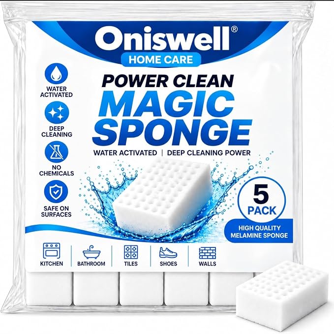 Magic Eraser Cleaning Sponge Pack of 5 | No-Scratch Multi-Surface Sponge | Removes Tough Stains, Dirt & Marks | Just Add Water | for Walls, Kitchen, Bathroom, Shoes & Switch Boards