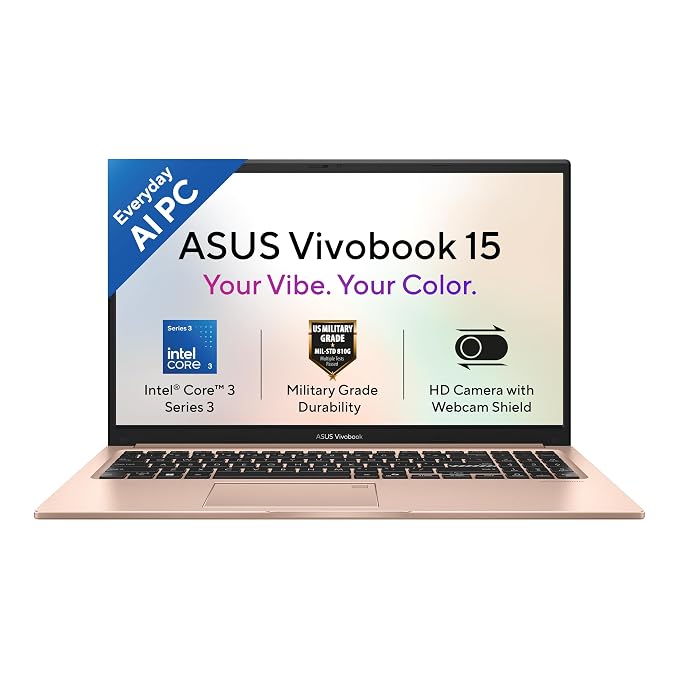 ASUS Vivobook 15 (2026),Intel Core 3 304 (Series 3-Latest Gen),Fingerprint Sensor,8GB RAM,256GB SSD,FHD,15.6"(39.6 cm),Win 11,M365 Basic(1Y),Office 2024,Terra Cotta,1.7 Kg,X1504MA-BQ907WS,AI Laptop
