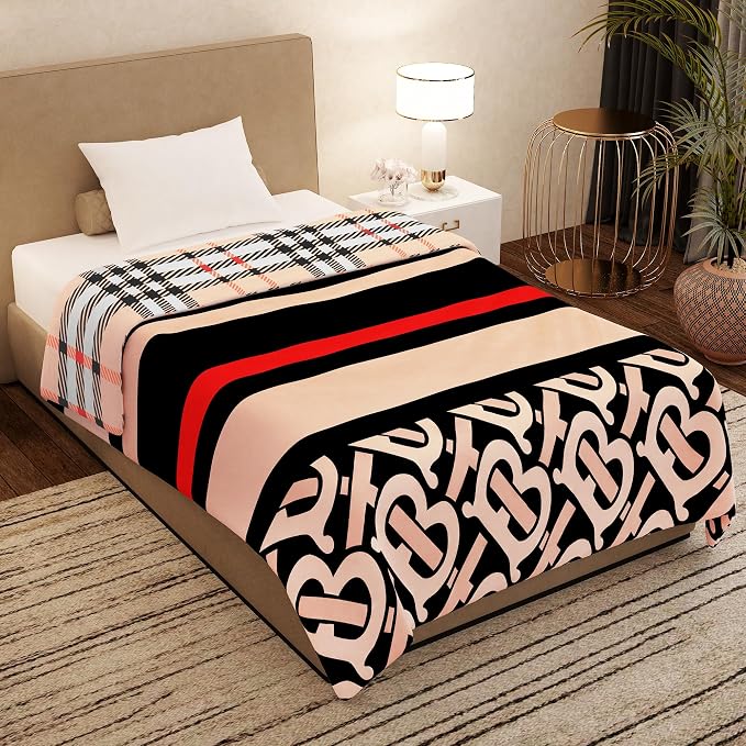 Story@Home Premium Plush Summer Double Bed Dohar/AC Blanket - Beige & Black
