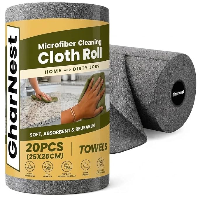 Microfiber Cleaning Cloth Roll, 20Pcs, 4000 Times Washable - 10X Cheaper Than Paper Kitchen Towel Roll - Ultra Absorbent Lint Free Microfiber Cleaning Cloth for Kitchen - Tearable