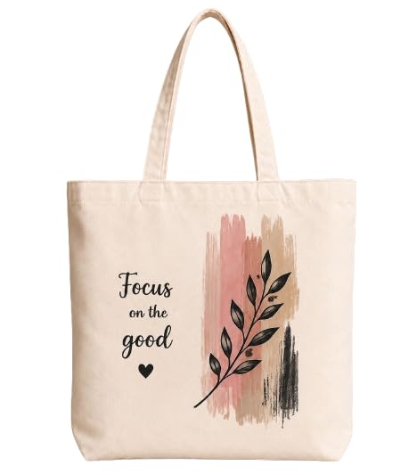 Small Steps Big Changes Printed Cotton Canvas Tote Bag With Zipper Pouch For Women, Reusable Shopping Shoulder Bag For College Office Travel Everyday Use, Cream