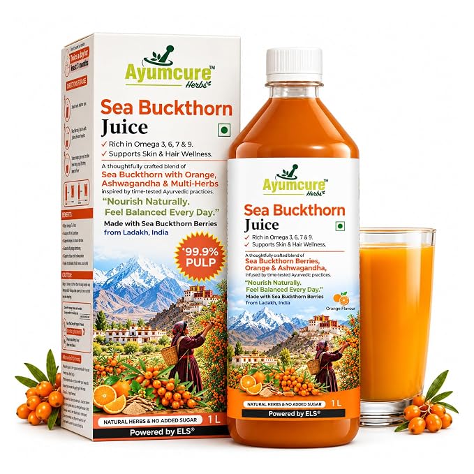 Ayumcure Himalayan Sea Buckthorn Juice 1000ml, Vegan | Omega 3, 6, 7 & 9
