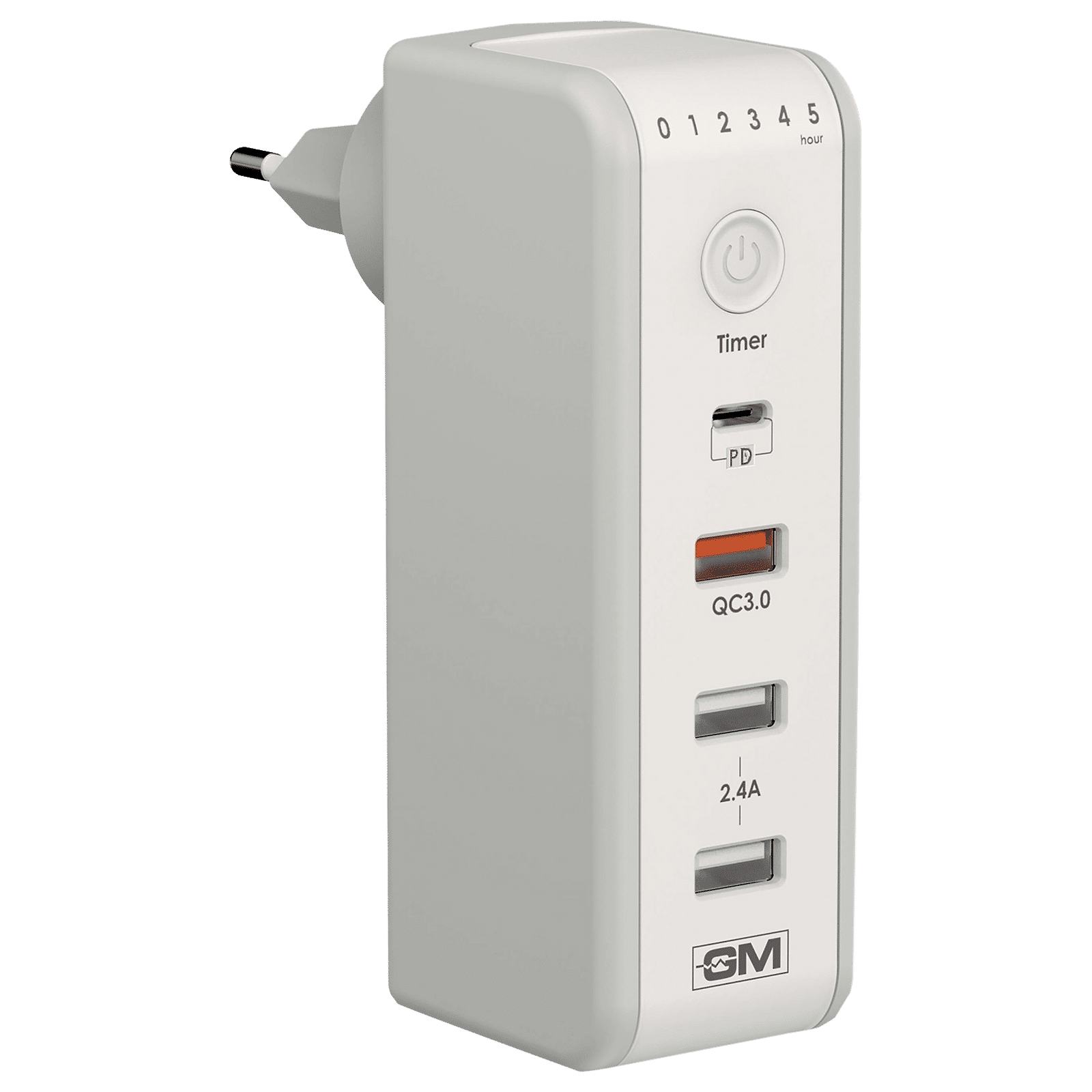 GM Cuba 18W Type A & Type C 4-Port Fast Charger (Adapter Only, 180 Degree Plug Rotation, White)