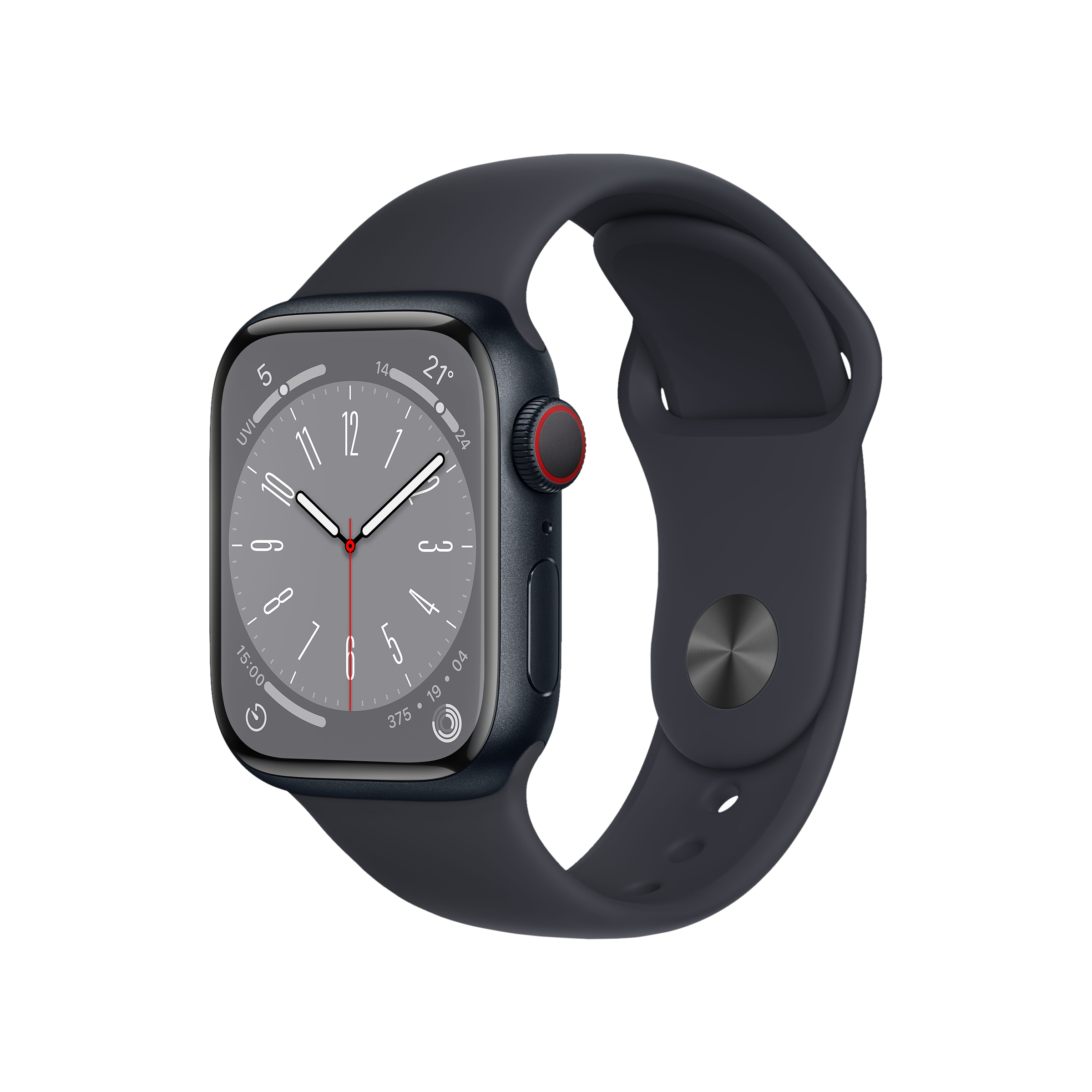 Apple Watch Series 8 GPS + Cellular with Sports Band (41mm Retina LTPO OLED Display, Midnight Aluminium Case)