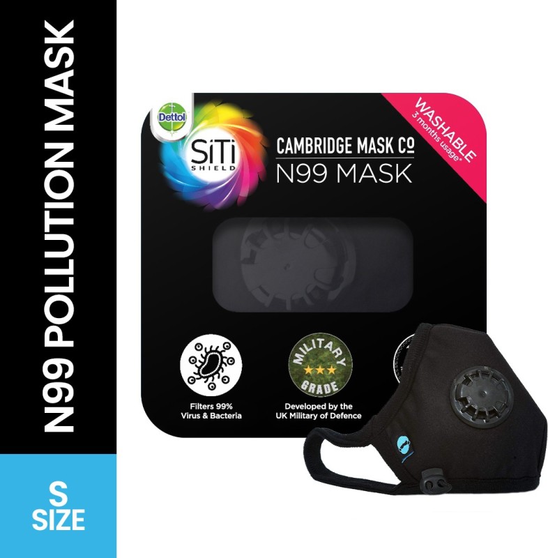 Extra 5%  Off Dettol Pollution Mask N99 (Black, Small) Reusable, Washable, Durable, Protection against air pollution, dust, pollen Cambridge 99BS Mask