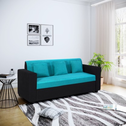 Bharat Lifestyle Desy Fabric 3 Seater  Sofa  (Finish Color - Aqua Blue & Black)