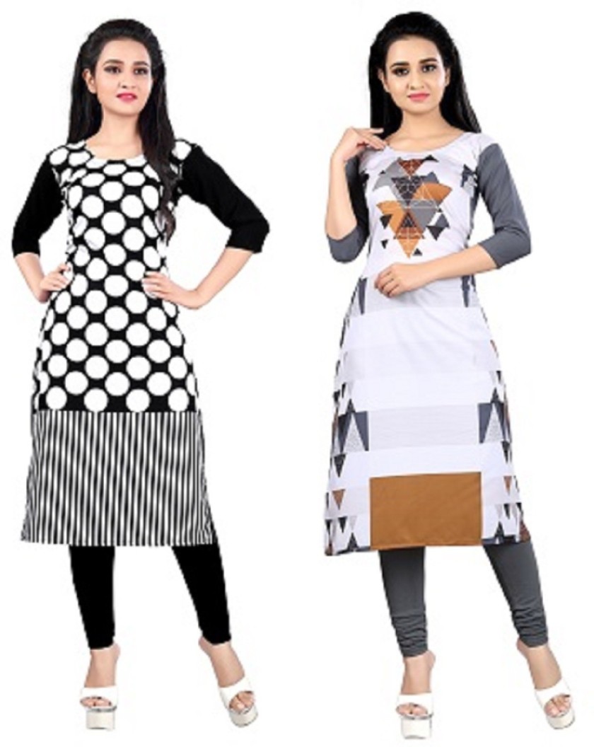 Women Block Print Crepe Straight Kurta  (Multicolor)