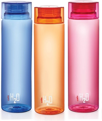 cello H2O Bottle , 1 Litre, Set of 3, Colour Assorted 1000 ml Bottle  (Pack of 3, Multicolor, Plastic)