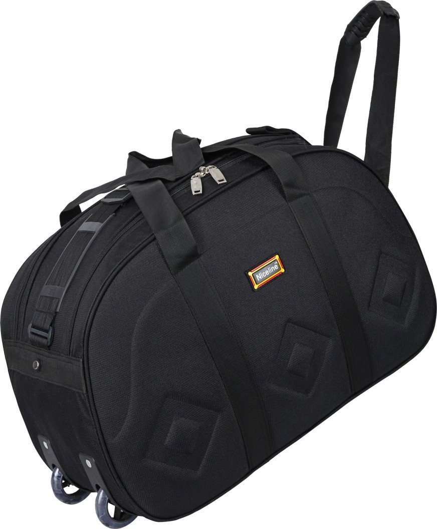 40 L Strolley Duffel Bag - 40 Liters Stylish LightWeight Poleyster Duffel Bag With Two Wheel - Black - Regular Capacity