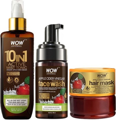 WOW SKIN SCIENCE ACV Kit- Apple Cider Vinegar Hair Mask +Apple Cider Vinegar Foaming Face Wash +10 in 1 Miracle Apple Cider Vinegar Mist Tonic  (3 Items in the set)