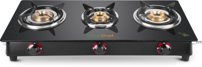 Greenchef Ebony Glass Manual Gas Stove  (3 Burners)