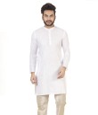 Men Self Design Pure Cotton A-line Kurta  (White)