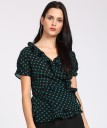Casual Cap Sleeves Printed Women Black Top