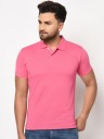 Solid Men Polo Neck Pink T-Shirt