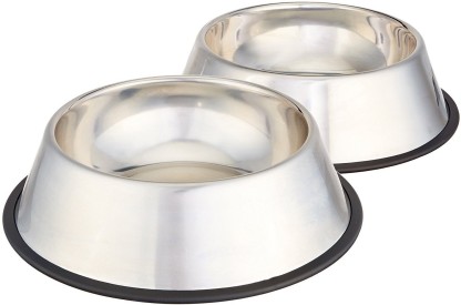 PETS EMPIRE Dog & Cat Bowl ( Set of 2 ) Round Steel Pet Bowl  (700 ml Steel)