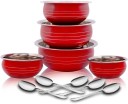Classic Essentials by Classic Essentials Stainless Steel Handi Set Color Coating Red Stainless Steel handi set of 10 piece Cookware/ Container/milk pot pan/patila/bhagona/Serving bowl/biryani cook & serve Set of 5 Pcs set, 11cm, 13cm, 14cm, 17cm, 19 cm, (300ml,500ml,650ml,1100ml,1350ml) Stainless Steel Serving Bowl (Red, Pack of 10) Cookware Set  (Stainless Steel, 10 - Piece)