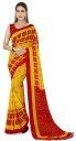 Printed Bandhani Georgette Saree  (Red, Yellow)