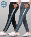 Pack of 2 Men Striped Black, Grey Track Pants