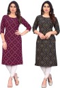Pack of 2 Women Printed Crepe Straight Kurta  (Multicolor)