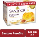 Santoor PureGlo Glycerine Bathing Bar Soap with Almond Oil for Nourished & Glowing Skin  (3 x 125 g)