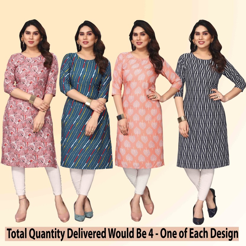 Pack of 4 Women Printed Crepe Straight Kurta  (Multicolor)