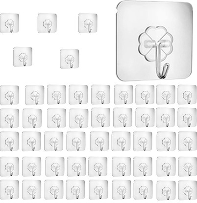 Elencraft Wall Hooks | Heavy Duty Self Adhesive Hooks Transparent Waterproof Sticky Hooks Hook 50  (Pack of 50)