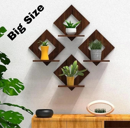 SURETIYA Stylish MDF Wooden Wall Shelves for Home Decor, Square wall hanging Wall Shelf Pack of 4  (20 inch X 20 inch, Brown)