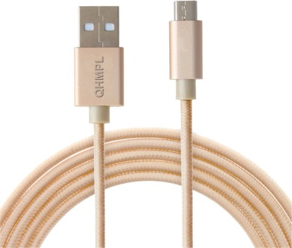 QUANTUM F3 1.5m Tough & Durable Nylon Braided 2.4 A 1 m Micro USB Cable  (Compatible with Mobiles, Tablets and All USB Charging Devices, Gold, One Cable)