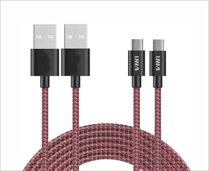 VIKYUVI High Speed Data Transfer Cable 1 m Braided Nylon Micro USB Cable  (Compatible with Smartphone, Power Bank, Tablet, Black, Red, One Cable)