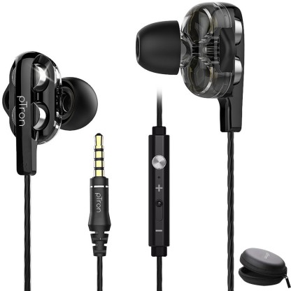 PTron Boom Pro Dual Driver Wired Headset  (Black, Silver, In the Ear)