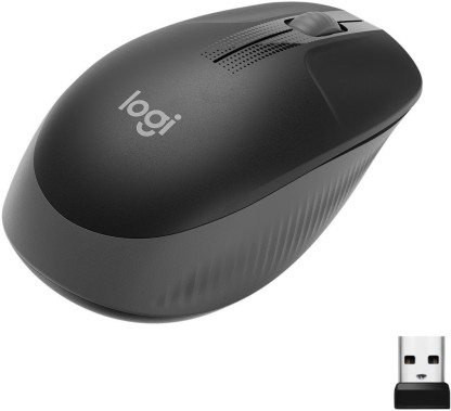 Logitech M190 / Full Size Ambidextrous Curve Design, Scooped Buttons Wireless Optical Mouse  (USB 2.0, USB 3.0, Charcoal)