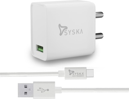 Syska QC3TC-01-WH 18 W 3 A Mobile Charger with Detachable Cable  (White)