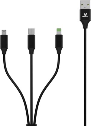 Senmaxu 3 in 1 Nylon Braided Fast Charging USB Cable for Type-C, Micro and iPhone Pins 1.2 m USB Type C Cable  (Compatible with Tablet, Mobile, Power Bank, camera, Black, One Cable)