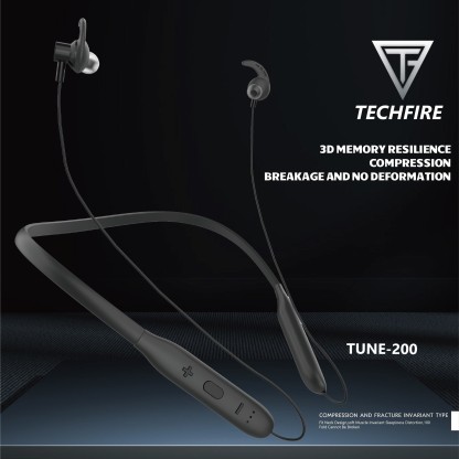 TECHFIRE TUNE 200 Platinum Series Neckband - Low Price Bluetooth Neckband Bluetooth Headset  (Black, In the Ear)
