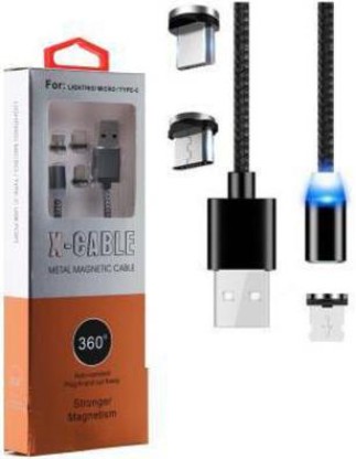 NIIEVA KADIOX-CABLE 360* TPE Magnetic Charging Cable (Compatible with Type-C Devices, Micro USB Devices, IOS Devices, Black, One Cable) 1 m Magnetic Charging Cable  (Compatible with PHONE, Multicolor, One Cable)