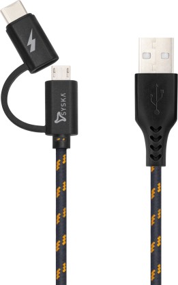 Syska CC21-BLACK GOLD 1.5 m USB Type C Cable  (Compatible with Mobile, Tablet, Power Bank, Black&Yellow, One Cable)
