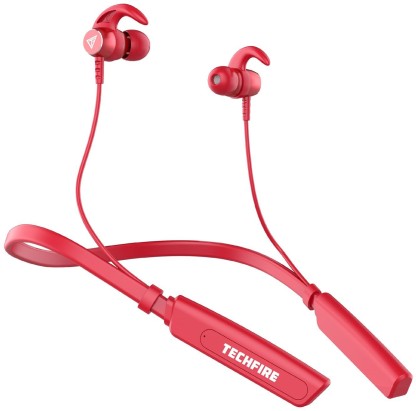 TECHFIRE Fire 500v2 Neckband hi-bass Wireless headphone Bluetooth Headset  (Red, In the Ear)