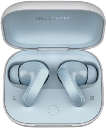moto buds with Hi-Res Audio, Large 12.4mm driver, 42 hrs playback & IPx4 rating Bluetooth Headset  (Glacier Blue, True Wireless)