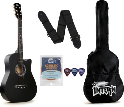 intern INT-38C-BK Acoustic Guitar Linden Wood Rosewood Right Hand Orientation  (Black)