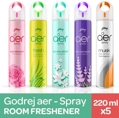 Godrej Petal crush pink, Musk after smoke, Violet velly bloom, Morning misty meadow, Fresh lush green Spray Aer Spray 5 Bottle  (5 x 220 ml)