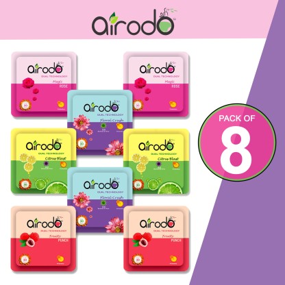 AIRODO Power Pocket Gel Air Freshener | Assorted Mix Scents, Rose, Lavender, Floral crush Refill  (8 Units)