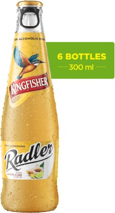 Kingfisher Radler Non Alcoholic Beer Malt Drink Ginger and Lime 6 Glass Bottles, 300ml Each Glass Bottle  (6 x 300 ml)