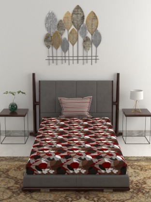 TRIDENT 120 TC Cotton Single Printed Bedsheet  (Pack of 1, TULIPMAISON RED)