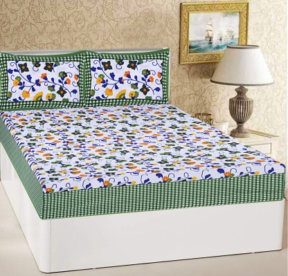 RajasthaniKart 104 TC Cotton Double Jaipuri Prints Bedsheet  (Pack of 1, Green)