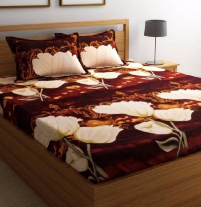 Flipkart SmartBuy 140 TC Microfiber Double Floral Bedsheet  (Pack of 1, Brown)