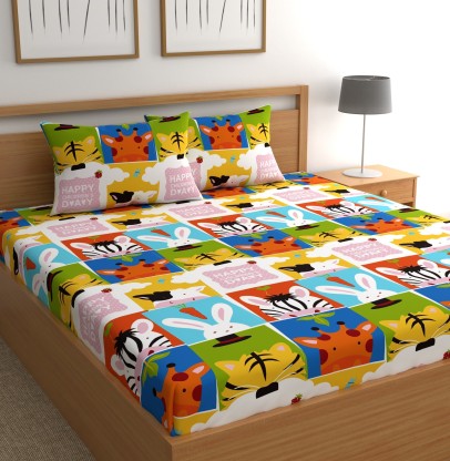 CHHAVI INDIA 120 TC Microfiber Double 3D Printed Bedsheet  (Pack of 1, Multicolor)