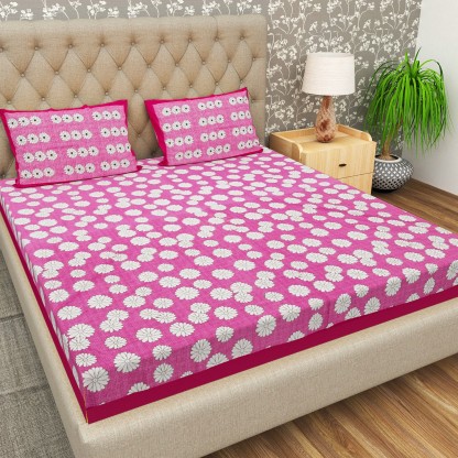 Flipkart SmartBuy 104 TC Cotton Double Floral Flat Bedsheet  (Pack of 1, Pink)