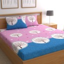 CHHAVI INDIA 120 TC Microfiber Double Printed Flat Bedsheet  (Pack of 1, Blue & Pink)