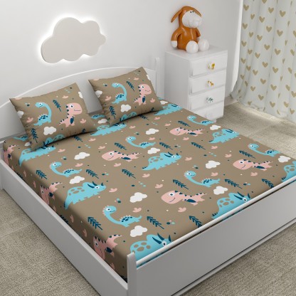 Miss & Chief 132 TC Polyester Double Printed Flat Bedsheet  (Pack of 1, Brown)