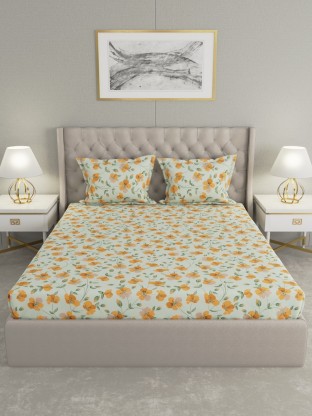 Raymond Home 104 TC Cotton Double Floral Bedsheet  (Pack of 1, Yellow)